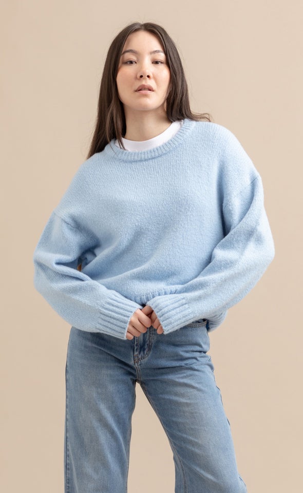 Crew Neck Long Sleeve Sweater Icy Blue