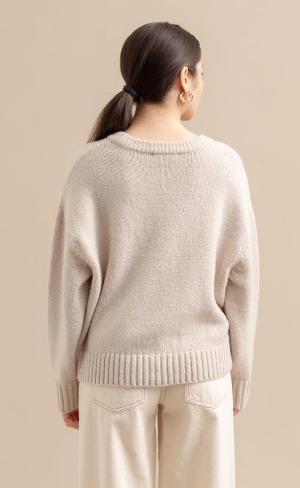 Crew Neck Long Sleeve Sweater Natural