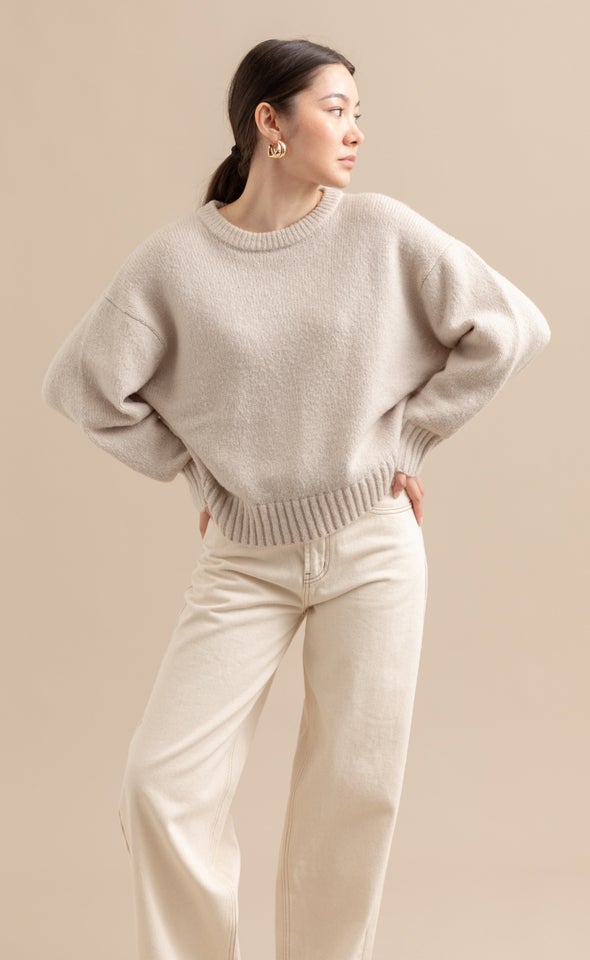 Crew Neck Long Sleeve Sweater Natural