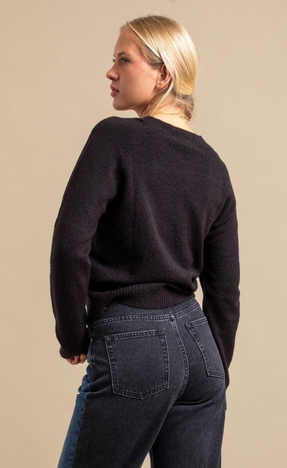 Crew Neck Marled Sweater Black
