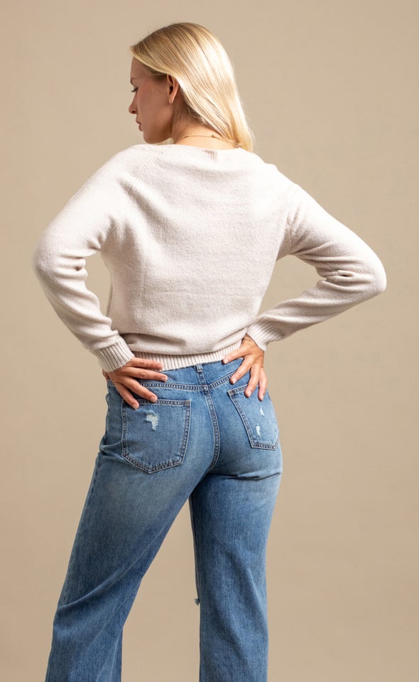 Crew Neck Marled Sweater Natural