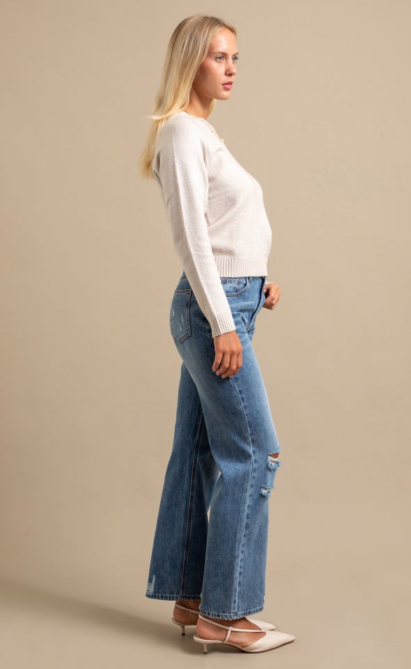 Crew Neck Marled Sweater Natural