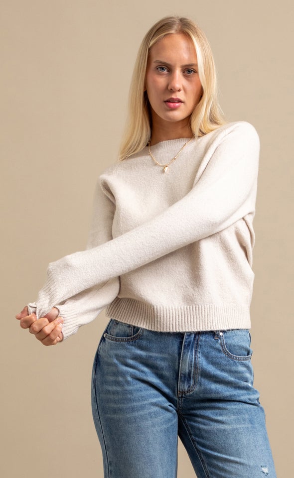 Crew Neck Marled Sweater Natural