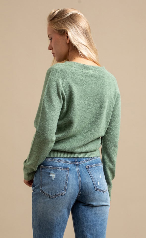 Crew Neck Marled Sweater Olive Marle