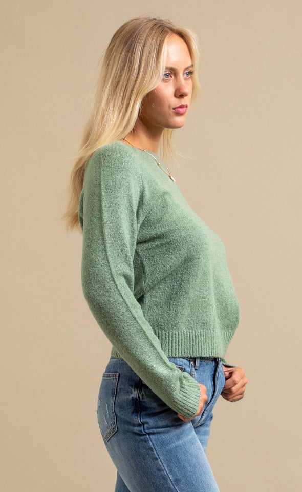 Crew Neck Marled Sweater Olive Marle