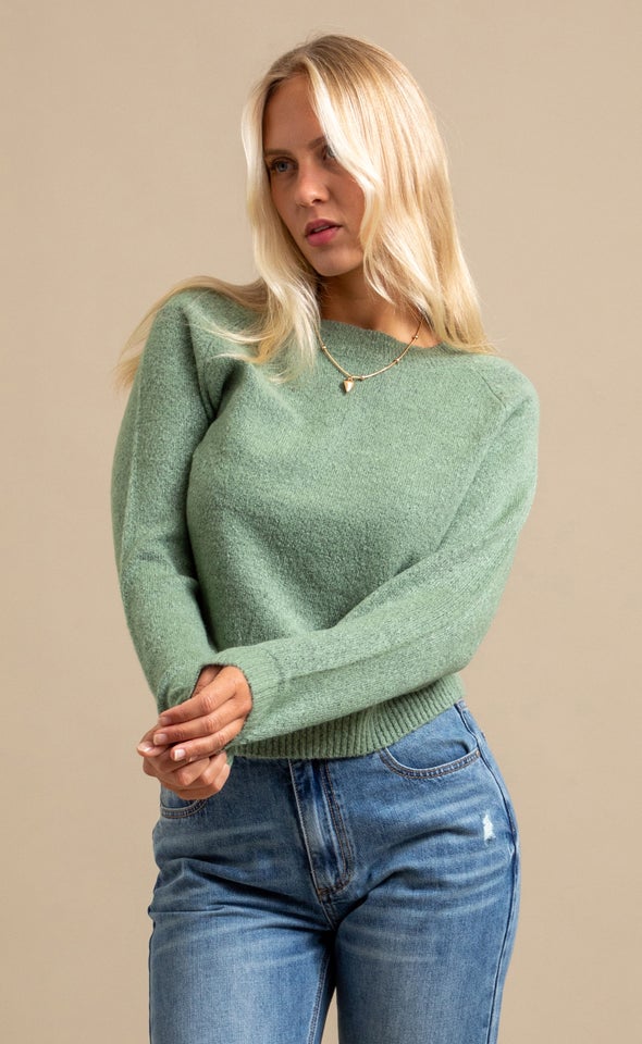 Crew Neck Marled Sweater Olive Marle