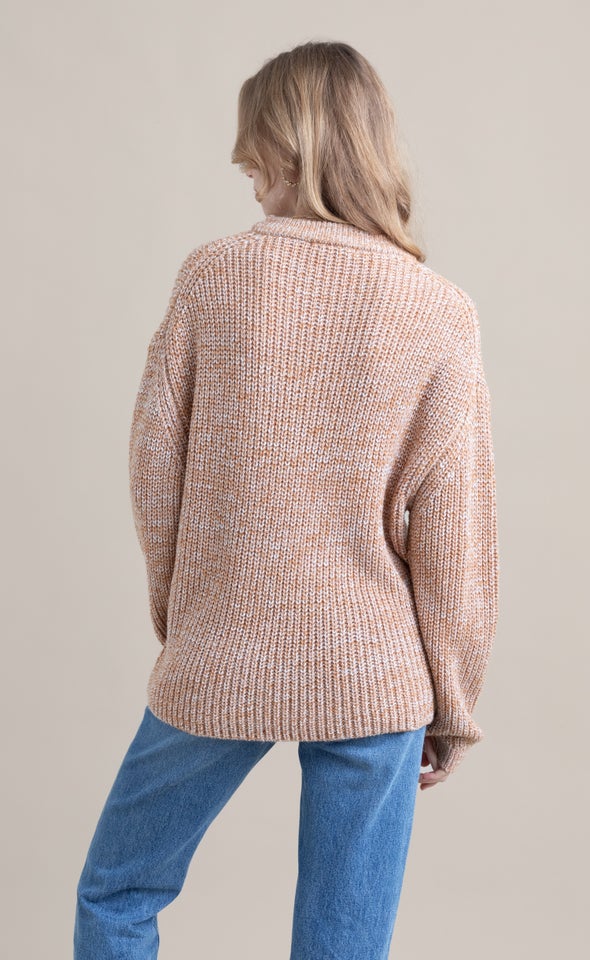 Crew Neck Marled Sweater Winter White Rust