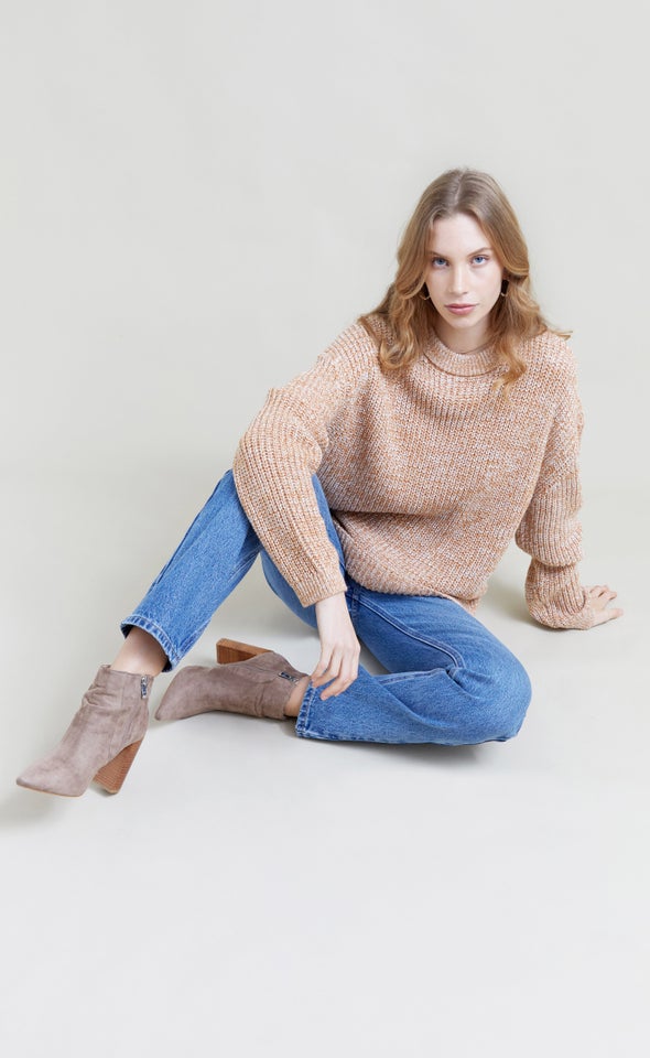 Crew Neck Marled Sweater Winter White Rust
