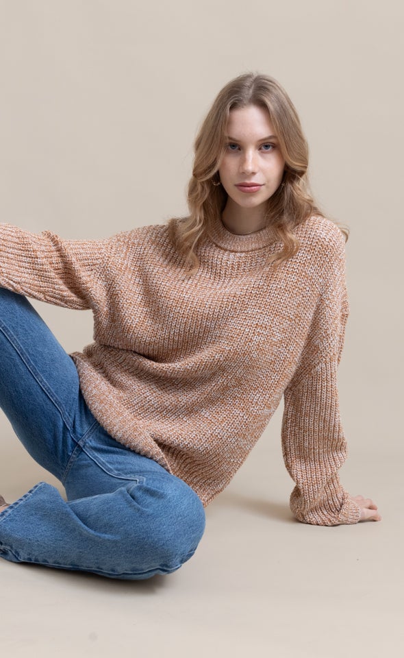 Crew Neck Marled Sweater Winter White Rust