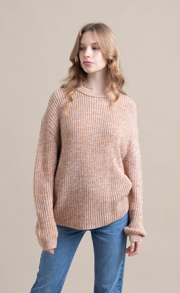 Crew Neck Marled Sweater Winter White Rust