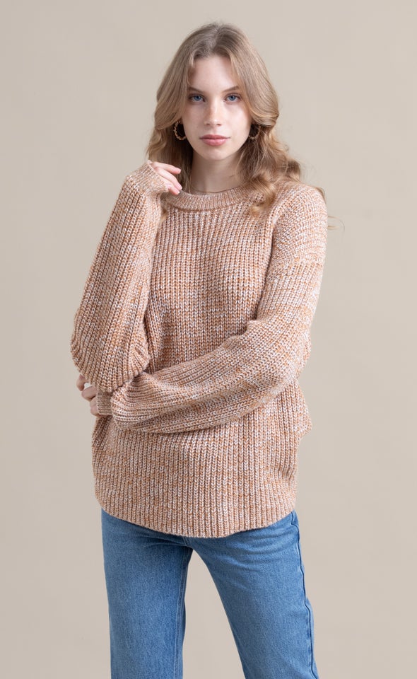 Crew Neck Marled Sweater Winter White Rust