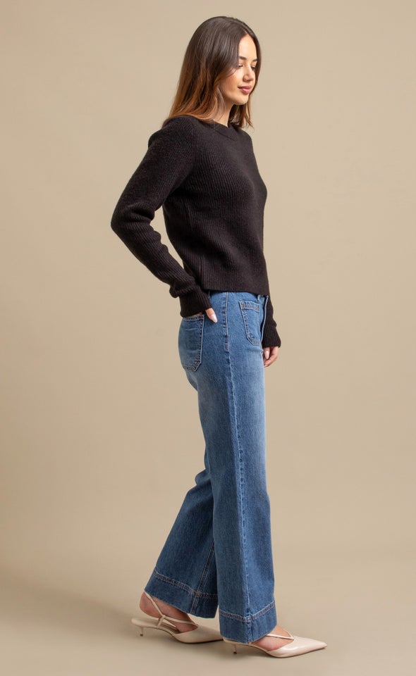 Crew Neck Rib Sweater Black