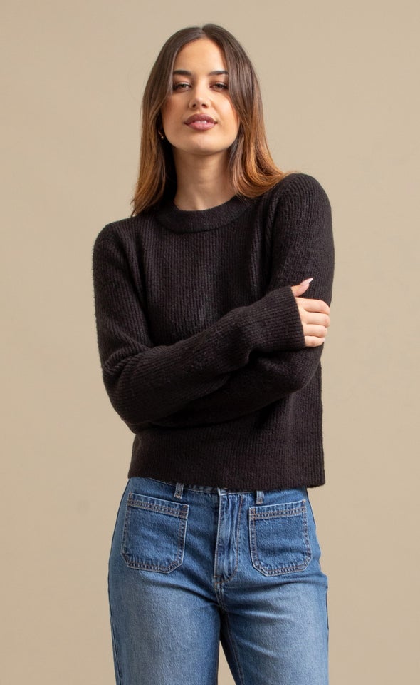 Crew Neck Rib Sweater Black