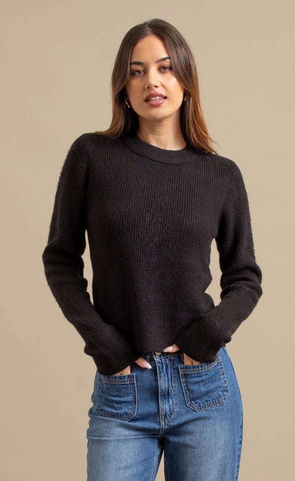 Crew Neck Rib Sweater Black