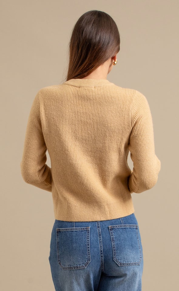 Crew Neck Rib Sweater Camel