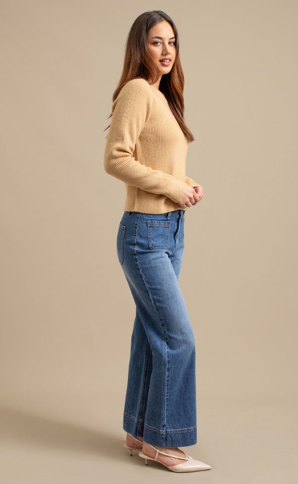Crew Neck Rib Sweater Camel