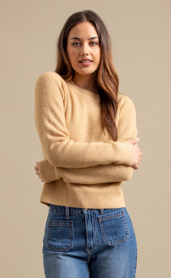 Crew Neck Rib Sweater Camel