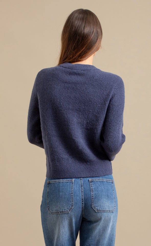 Crew Neck Rib Sweater Indigo