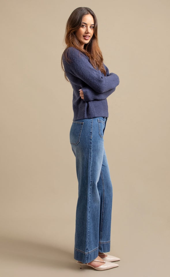 Crew Neck Rib Sweater Indigo