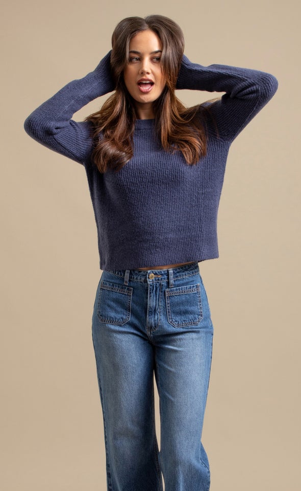 Crew Neck Rib Sweater Indigo
