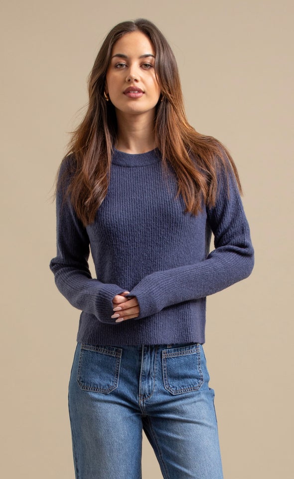 Crew Neck Rib Sweater Indigo