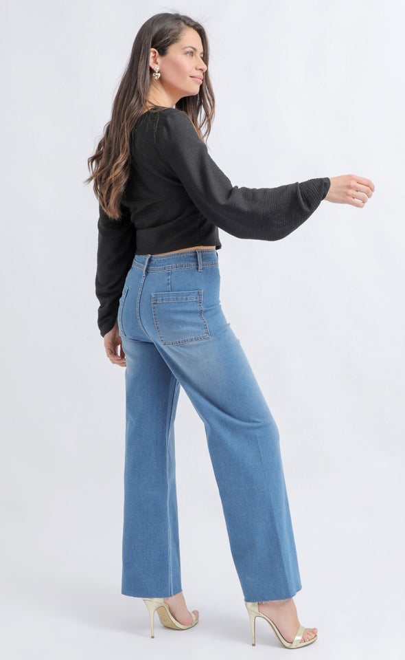 Crinkle Knit Blouson Top Black