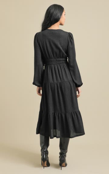 Shop our Crinkle Knit LS Midi Dress in Black | Pagani Shop our Crinkle Knit LS Midi Dress in Black | Pagani