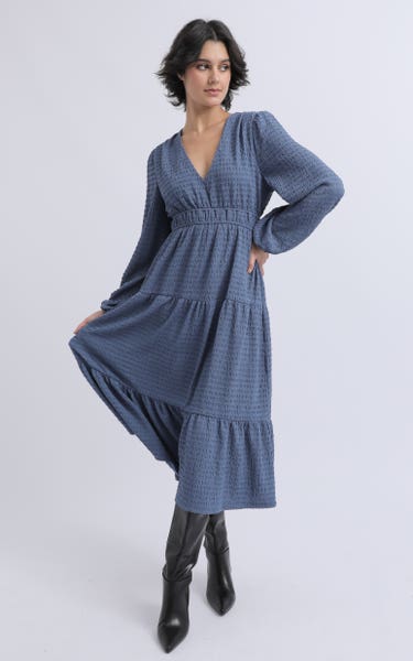 midi dress dress crinkle kombinasi knit import Shop our Crinkle Knit LS Midi Dress in Black