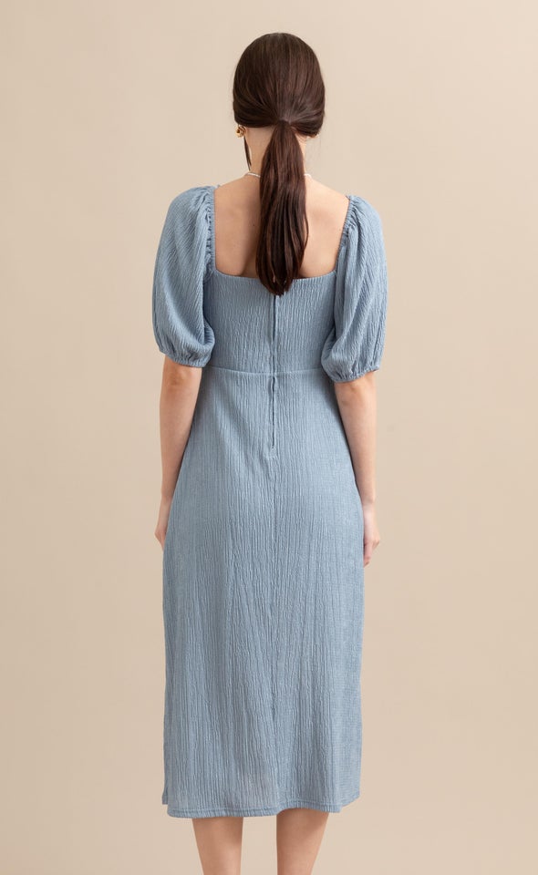 Crinkle Knit Midi Dress Ice Blue