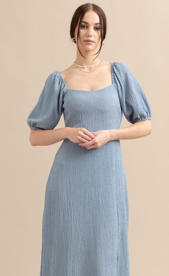 Crinkle Knit Midi Dress Ice Blue