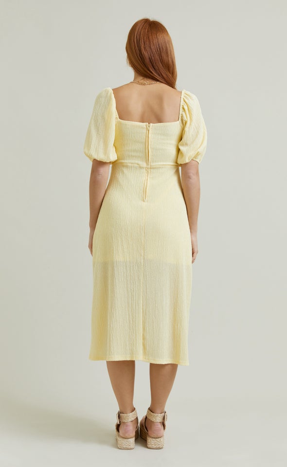 Crinkle Knit Midi Dress Yellow