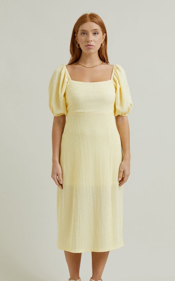 Crinkle Knit Midi Dress Yellow