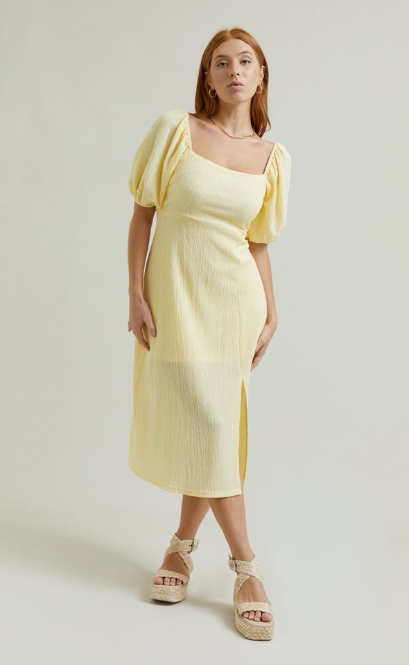 Crinkle Knit Midi Dress Yellow