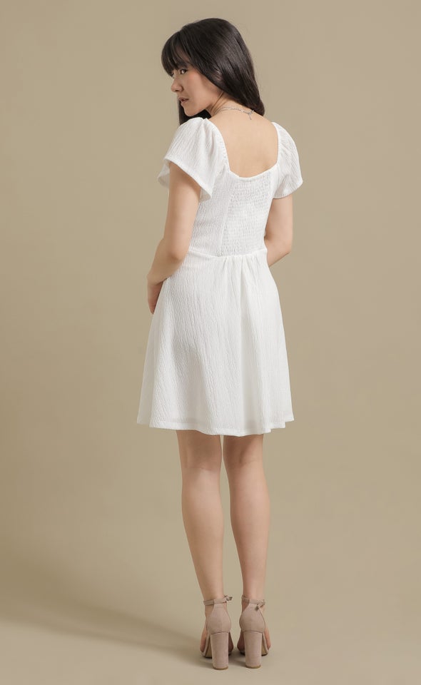 Crinkle Knit Sweethert Detail Sktr Dress White
