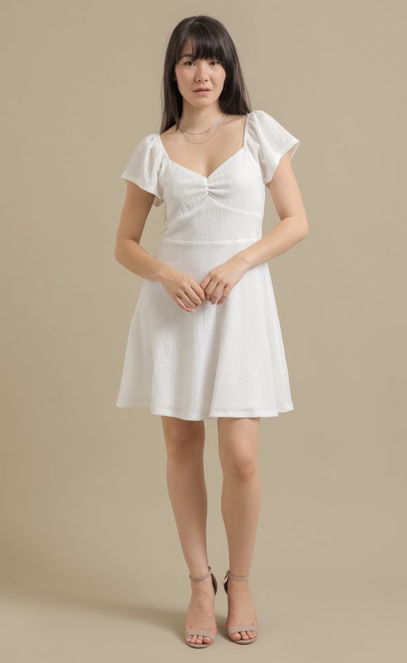 Crinkle Knit Sweethert Detail Sktr Dress White