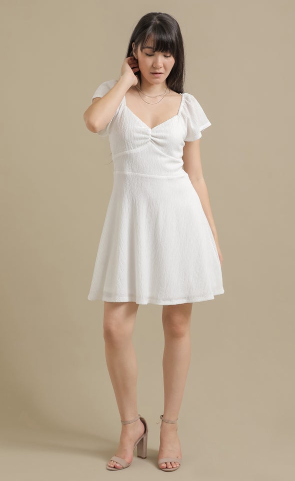 Crinkle Knit Sweethert Detail Sktr Dress White