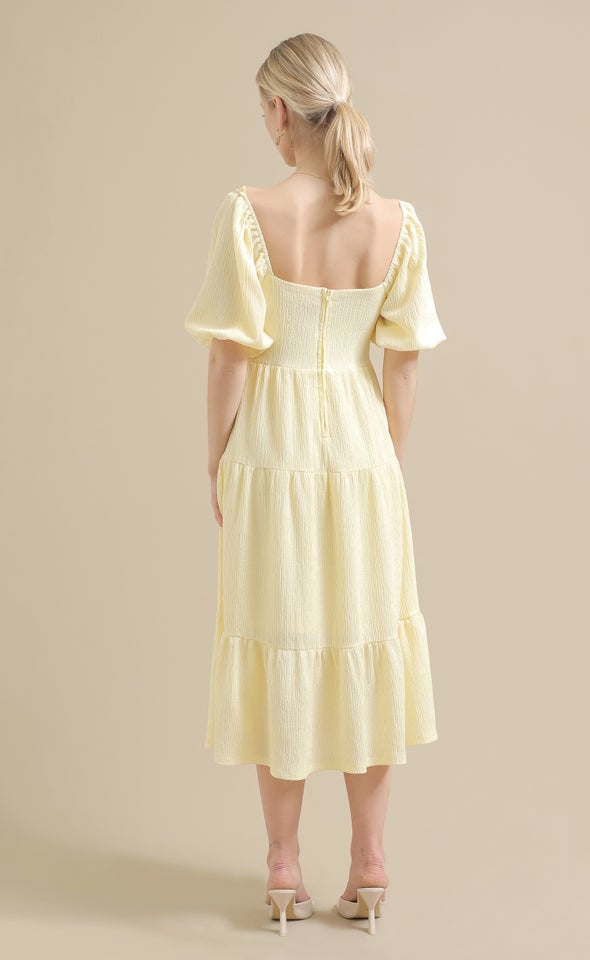 Crinkle Knit Tier Midi Dress Yellow