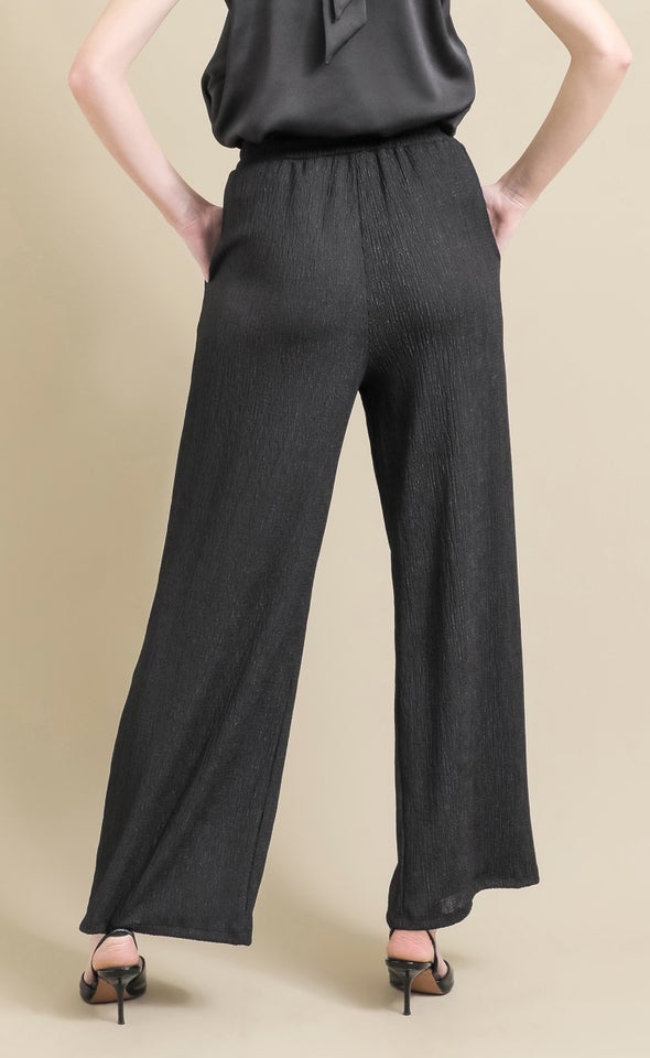 Crinkle Knit Wide Leg Pants Black