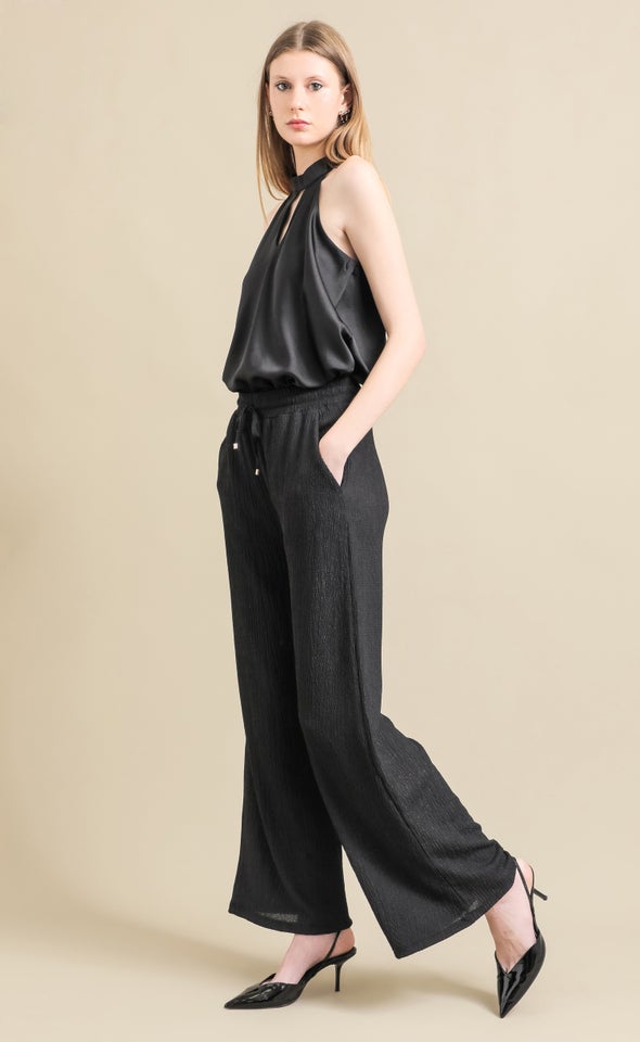 Crinkle Knit Wide Leg Pants Black