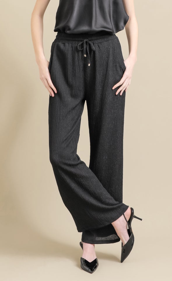 Crinkle Knit Wide Leg Pants Black