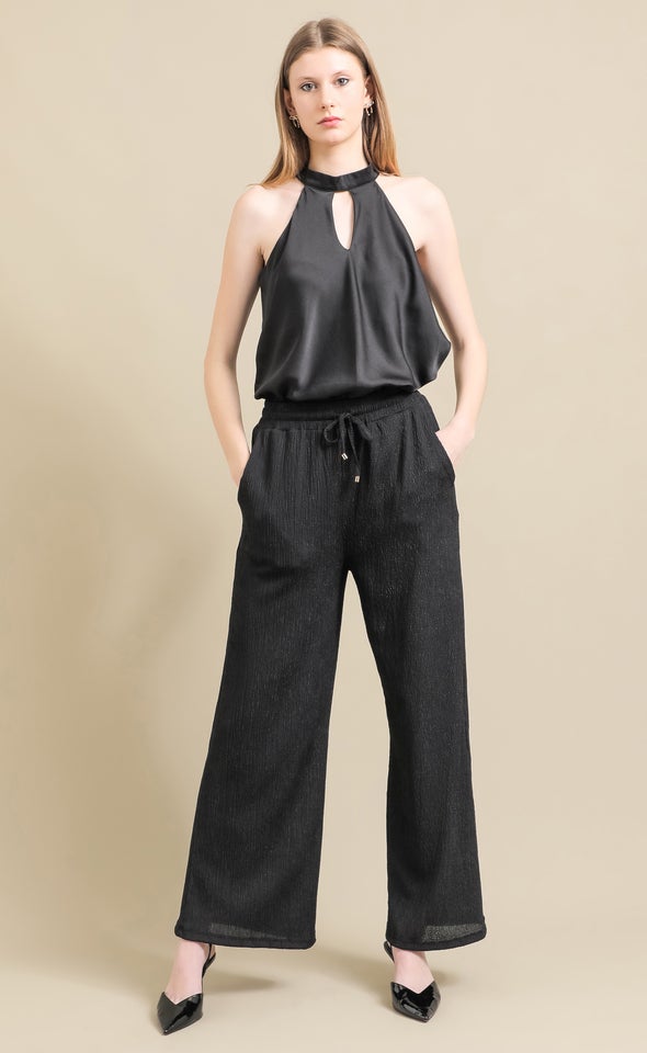 Crinkle Knit Wide Leg Pants