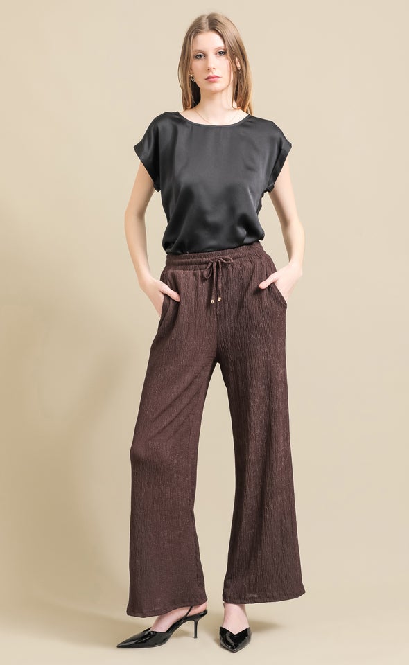 Crinkle Knit Wide Leg Pants