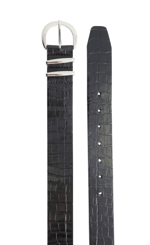 Croc Finish Jean Belt Silver/black