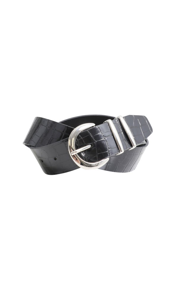 Croc Finish Jean Belt Silver/black