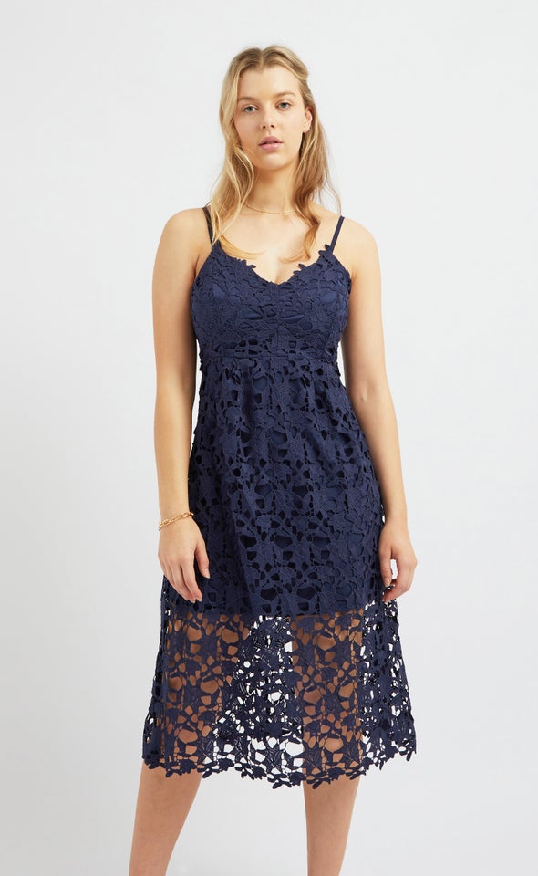 Crochet Lace A-Line Dress Navy