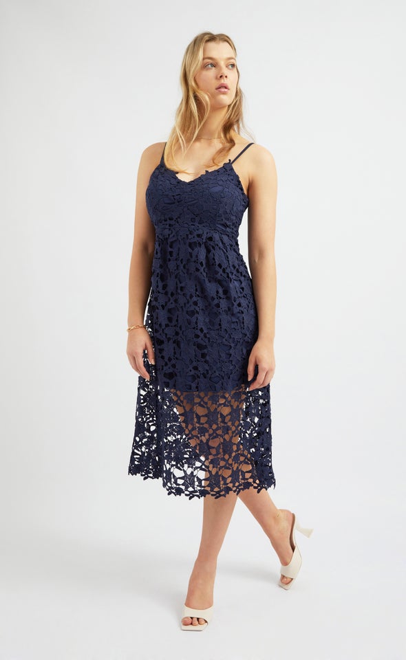 Crochet Lace A-Line Dress Navy