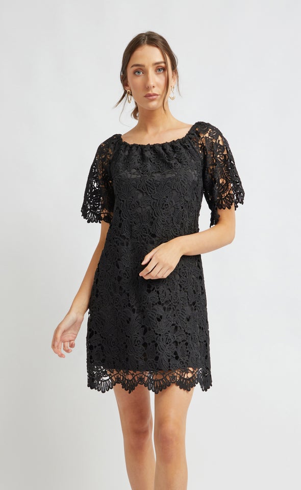 Crochet Lace Off Shoulder Dress Black