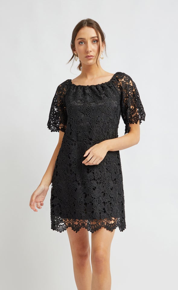 Crochet Lace Off Shoulder Dress Black