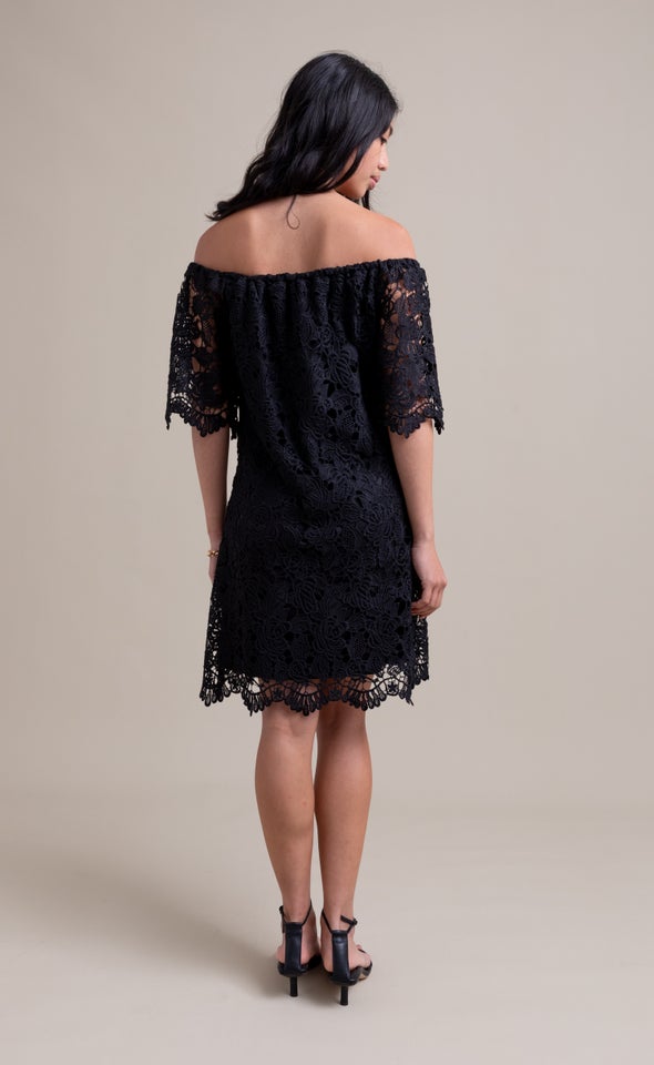 Crochet Lace Off Shoulder Dress Black