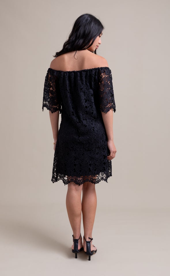 Crochet Lace Off Shoulder Dress Black
